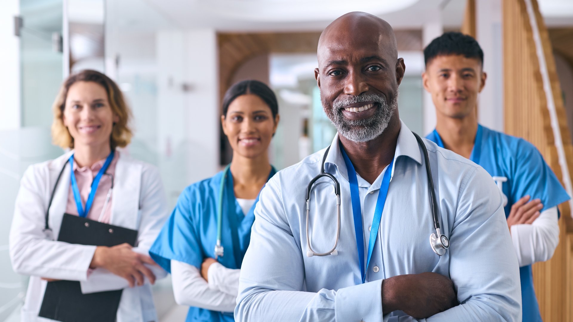 Healthcare workers smiling