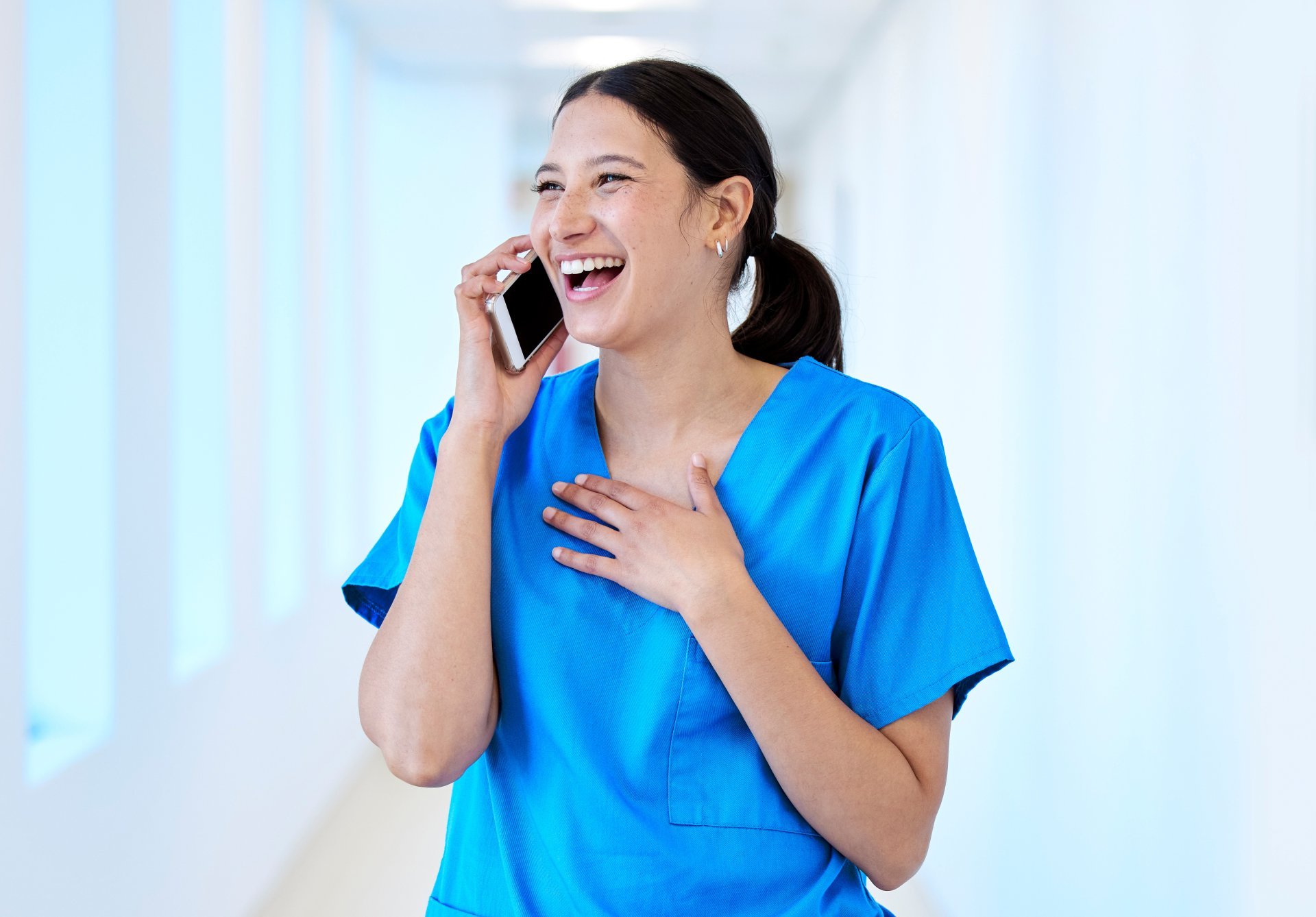 Female nurse on the phone