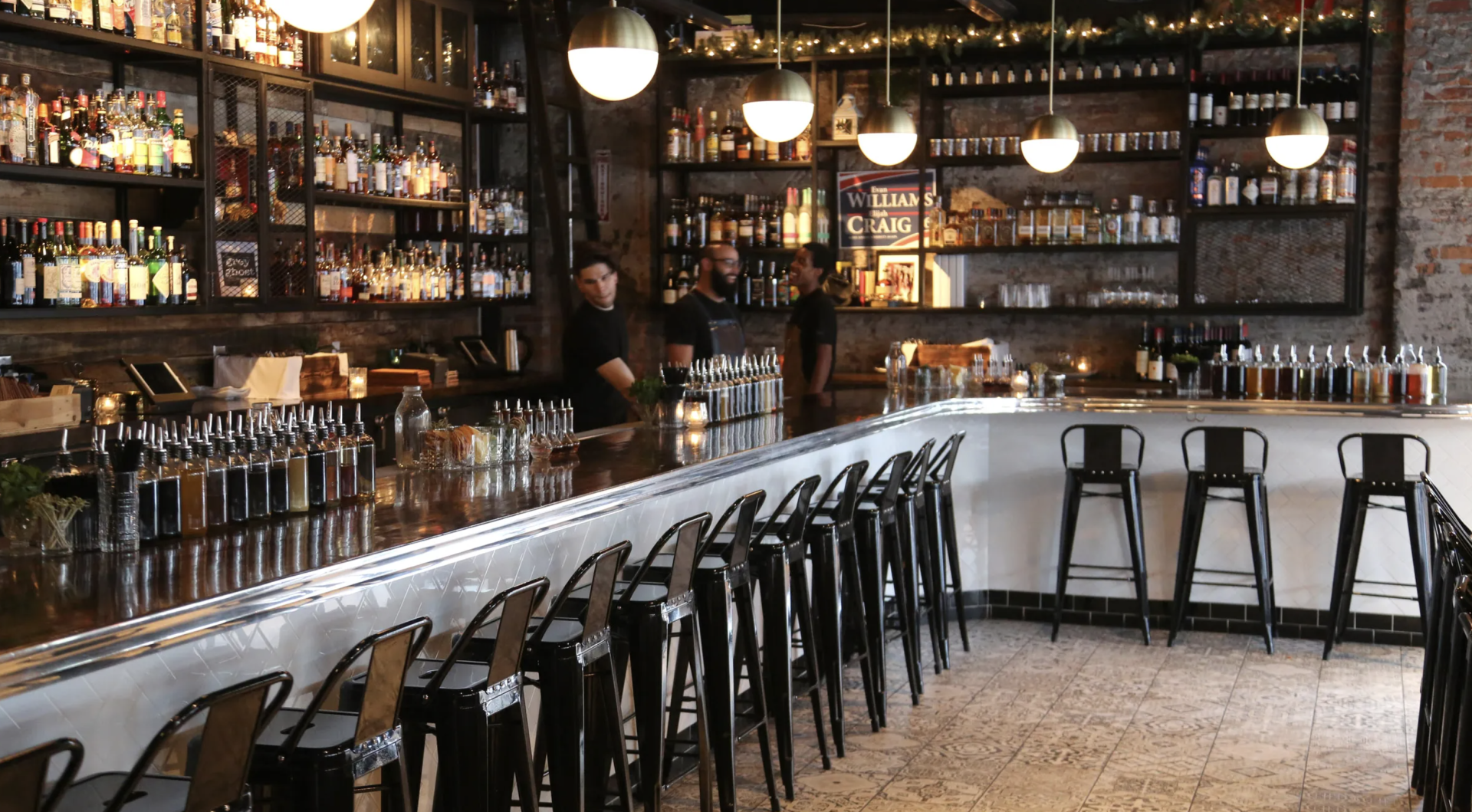 The bar at Grey Ghost Detroit features some of the city's best craft cocktails