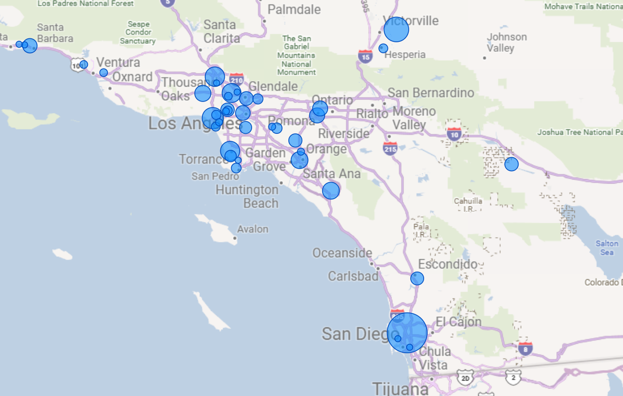 A map of MSP overcommitment in the state of California