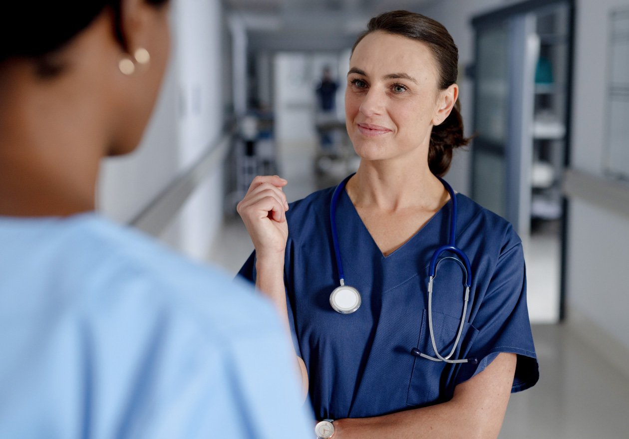 Nurses talking in hospital