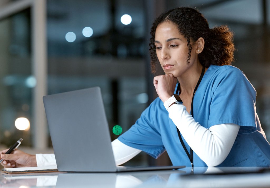 Nurse using laptop