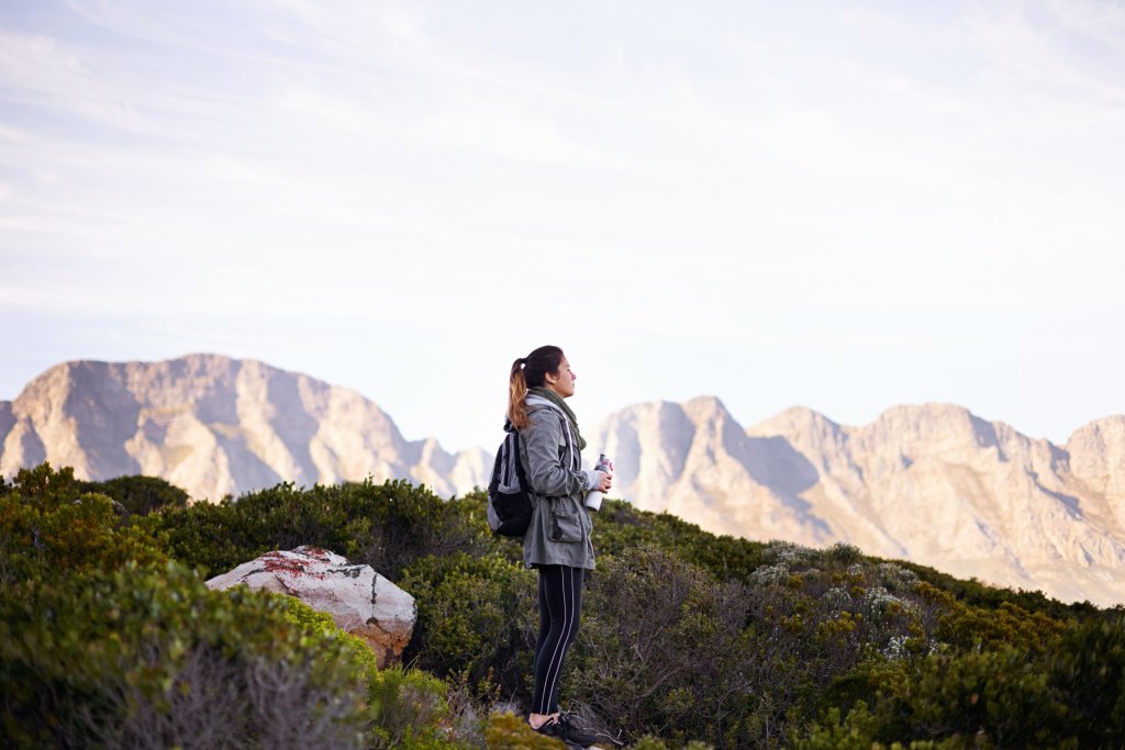 Traveller in a remote mountain area